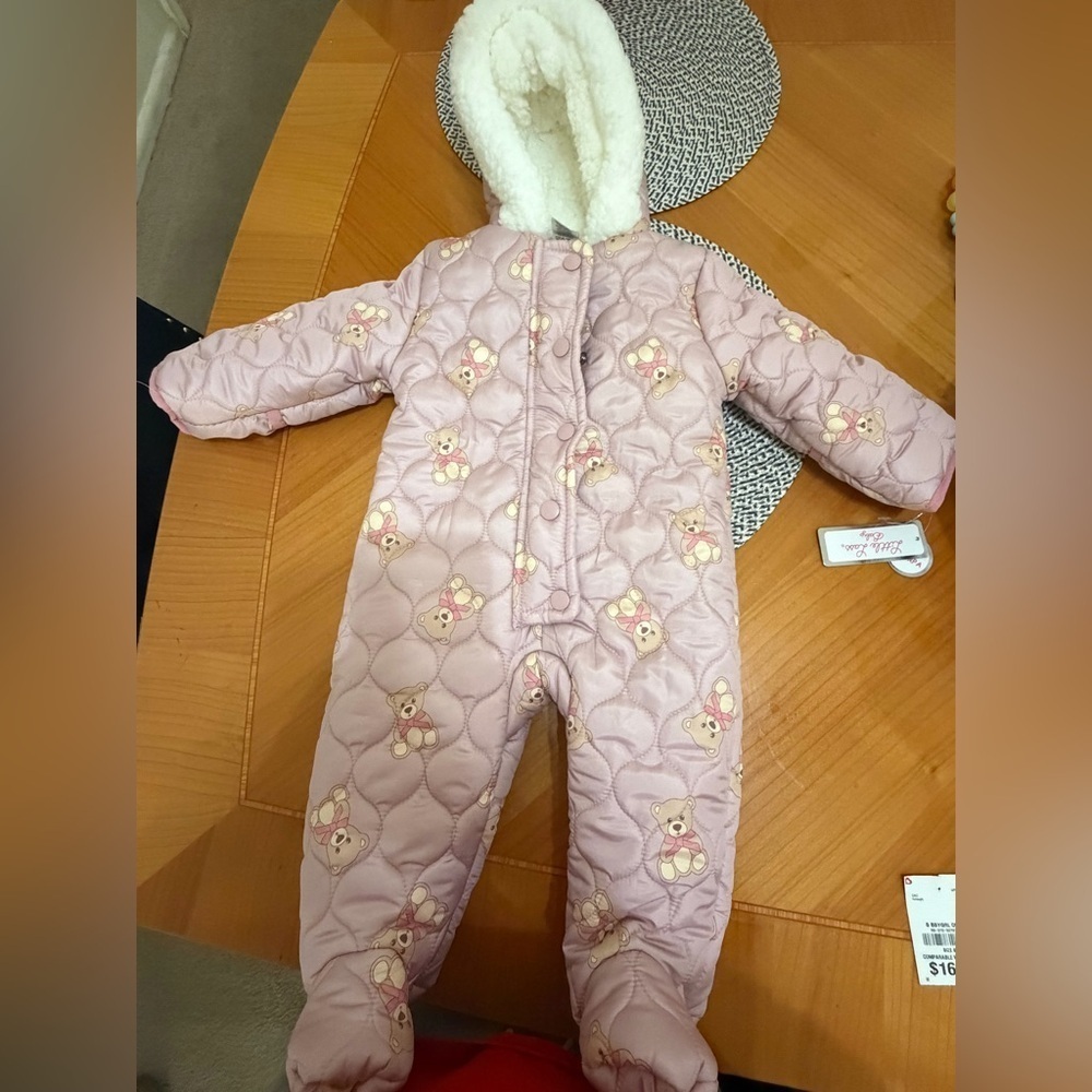 Little Lass Pink Quilted Footie with Bear Design
